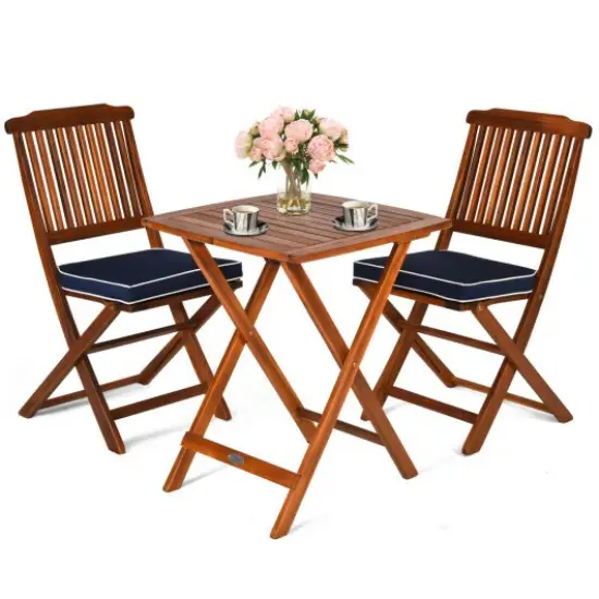 3 Pcs Patio Bistro Set Wood Folding Table Set Garden Yard {3}