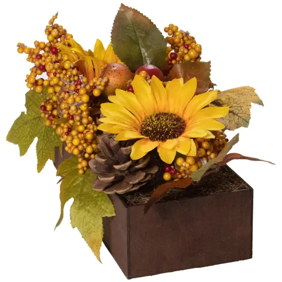 Northlight 10" Yellow and Brown Sunflowers and Leaves Fall Harvest Floral Arrangement {5}