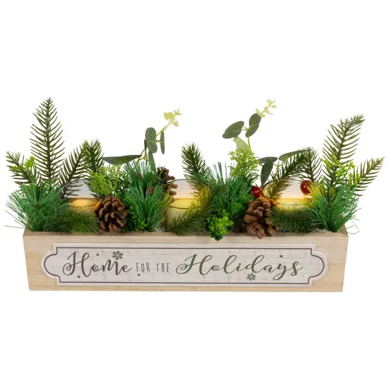 Northlight Rectangular Boxed Foliage "Home For The Holidays" Christmas Candle Holders - 13.75" Brown {5}