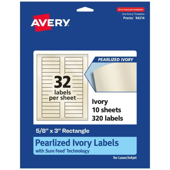 Avery Pearlized Ivory Rectangle Labels with Sure Feed Technology, 5/8" x 3" {7}