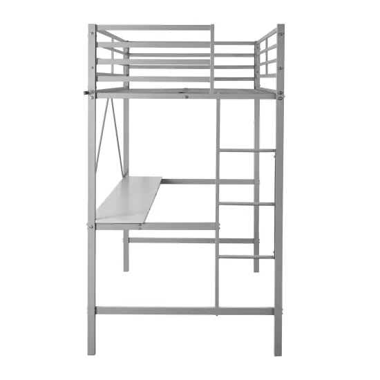 Emma and Oliver Jensen Metal Loft Bed Frame with Desk, Protective Guard Rails and Ladder for Kids, Teens and Adults Black {10}