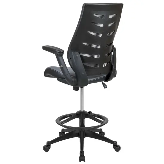 Emma and Oliver High Back Mesh Ergonomic Drafting Chair with Adjustable Flip-Up Arms Dark Gray {4}