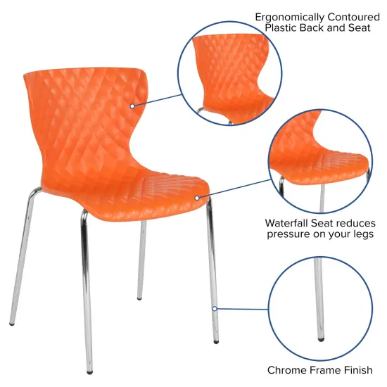 Emma and Oliver 4 Pack Contemporary Design Plastic Stack Chair Orange {2}