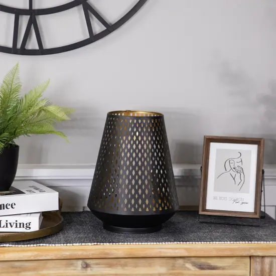 Northlight Large Laser-Cut Votive Candle Holder - 11" - Black and Gold Finish {3}