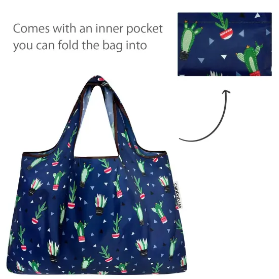 Wrapables Large & Small Foldable Tote Nylon Reusable Grocery Bags, Set of 2 Cactus Party {5}