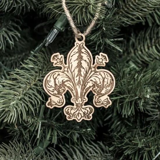 Ornament - Fleur de Lys - Raw Wood 3x3in {1}