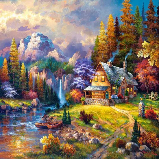 1500 Piece Jigsaw Puzzle, Mountain Hideaway, Charming Nook, Pond, Countryside, Adult Puzzles, Castorland C-151462-2 {2}