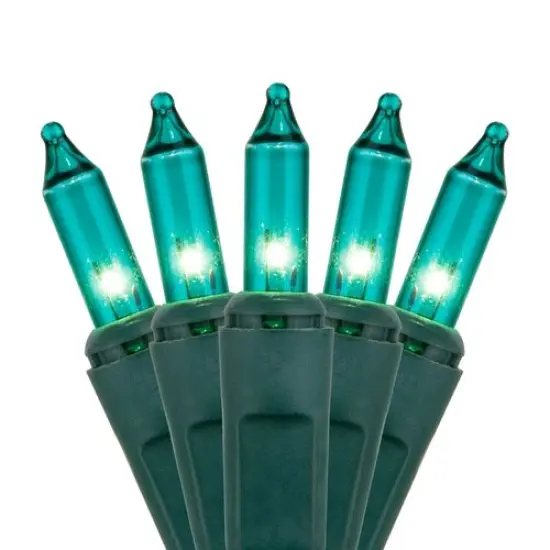 100 Teal Mini Lights, Green Wire, 6" Spacing Blue {1}