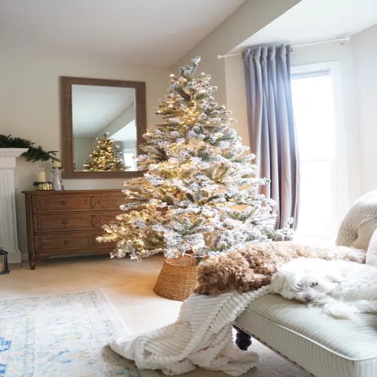 Northlight 7' Pre-Lit Flocked Balsam Pine Artificial Christmas Tree - Clear Lights Green {3}