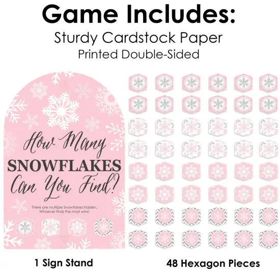 Big Dot of Happiness Pink Winter Wonderland Snowflake Birthday Party and Baby Shower Scavenger Hunt - 1 Stand and 48 Game Pieces - Hide and Find Game {6}