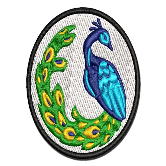 Elegant Sitting Peacock Multi-Color Embroidered Iron-On or Hook & Loop Patch Applique {1}