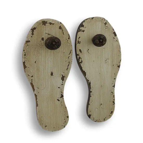 Distressed Finish Antique White Wooden Shoe Sole Wall Pegs {1}