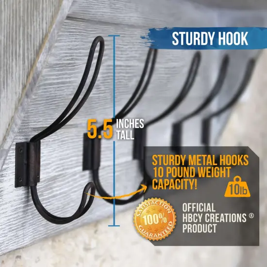 HBCY Creations Rustic Wall Mounted Coat Rack Shelf - Wooden Country Style 24" Entryway Shelf with Hooks - Solid Pine Wood - For Entryway, Kitchen, Bathroom White Wash {4}