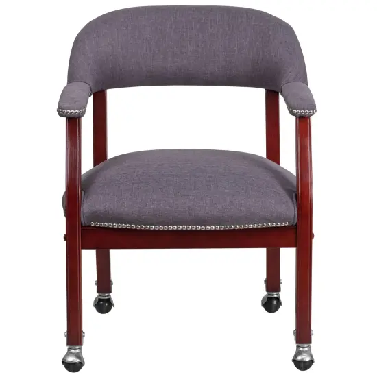 Emma and Oliver Conference Chair with Accent Nail Trimand Casters Gray Fabric {3}