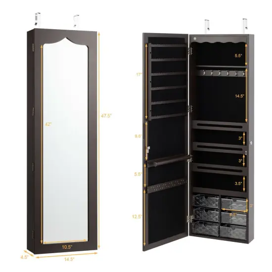 5 LEDs Jewelry Armoire Wall Mounted / Door Hanging Mirror {4}