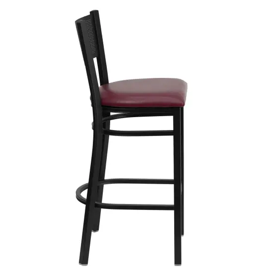 Emma and Oliver Grid Back Metal Restaurant Dining Barstool BurgVYL/BlackMetal {4}