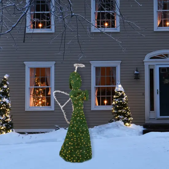 Northlight Lighted Commercial Topiary Angel Outdoor Christmas Decoration - 6.5' - Warm White LED Lights Green {3}