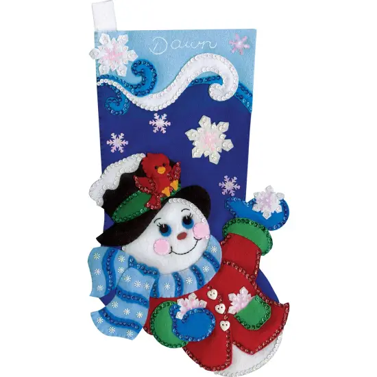 Design Works Felt Stocking Applique Kit 18" Long-Snowflake Snowman {2}