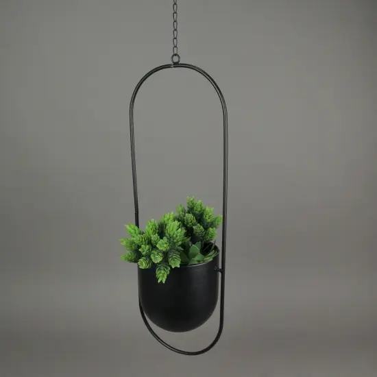 Black Metal Hanging Planter Indoor Outdoor Flower Pot Minimalist Oval Decor {5}