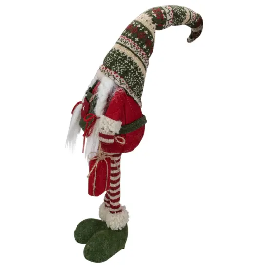 Northlight Fair Isle Standing Gnome Girl Christmas Figure - 28" - Red and Green {4}
