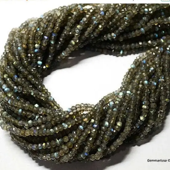 Rondelle Beads, 12.5 Inch Bead Strands, Natural Strung Gemstone, 3-4mm, Faceted, GemMartUSA (70002) Labradorite {1}