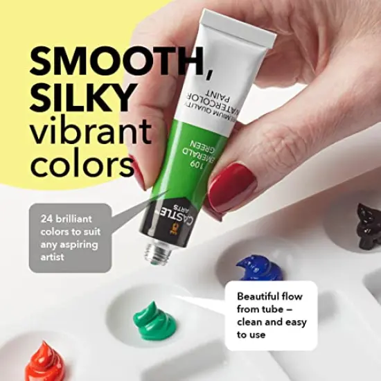 24 x 12 ml Watercolor Paint Tube Set | Value for Adult Artists | Quality, Intense Colors | Just Squeeze The Tube, Mix with Water and Get Creative | in Delightful Presentation Box {6}