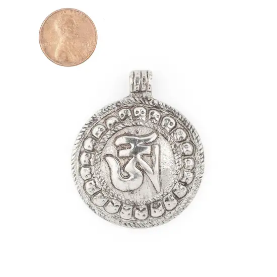 The Bead Chest Silver Circular Om Pendant (52x43mm) {2}
