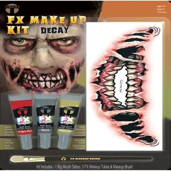 Decayed Big Mouth Undead Walker Zombie Makeup And Tattoo Kit Costume Accessory {1}