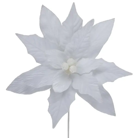 Northlight 24" Winter White Glittered Poinsettia Christmas Stem Spray {6}