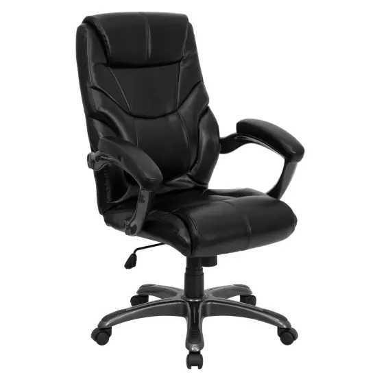 Emma and Oliver High Back LeatherSoft Executive Swivel Ergonomic Office Chair with Arms Black {1}