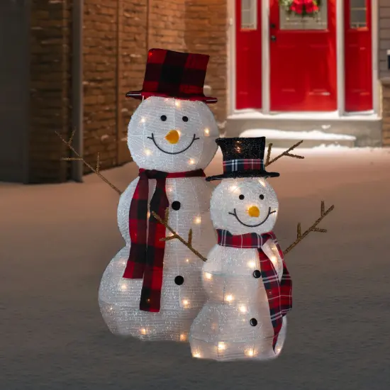 Northlight Lighted Tinsel Snowmen Family Christmas Yard Decorations - Clear Lights - Set of 2 White {3}