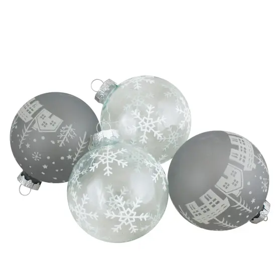 Northlight 4 ct Gray and Clear Glass Ball Hanging Christmas Ornaments 3.25-Inch (80mm) {1}