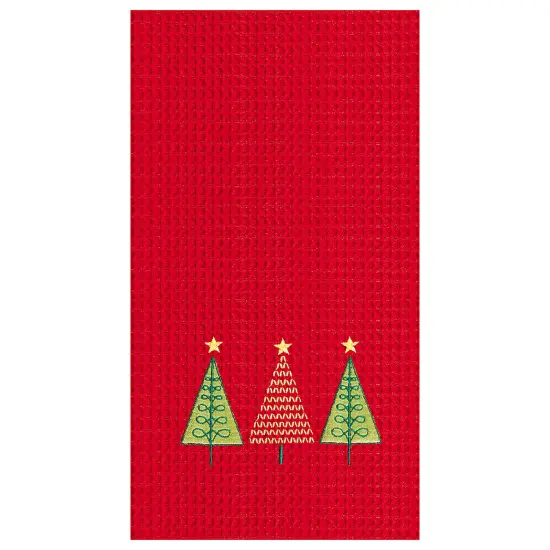 27" x 18" Three Christmas Trees Embroidered Cotton Waffle Weave Kitchen Dishtowel {1}
