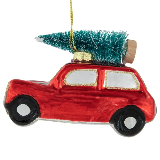 Northlight Station Wagon with Tree Glass Christmas Ornament - 3.5" - Red {4}