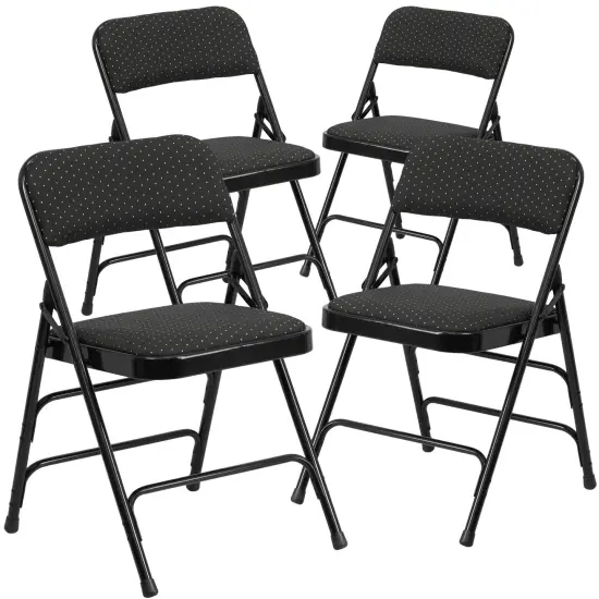 Emma and Oliver 4 Pack Curved Triple Braced & Double Hinged Fabric Upholstered Metal Folding Chair Black Patterned {1}