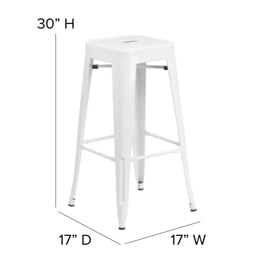 Merrick Lane Newark Series Backless Metal Stool with Square Seat for Indoor-Outdoor Use White {4}