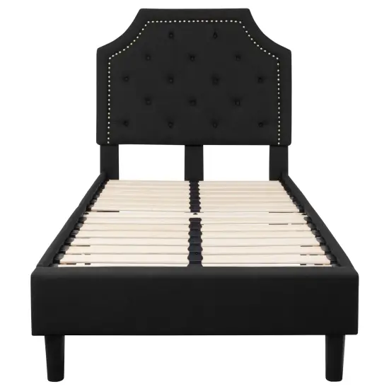 Merrick Lane Provence Platform Bed with Slatted Support Contemporary Tufted Upholstery with Accent Nail Trim {3}