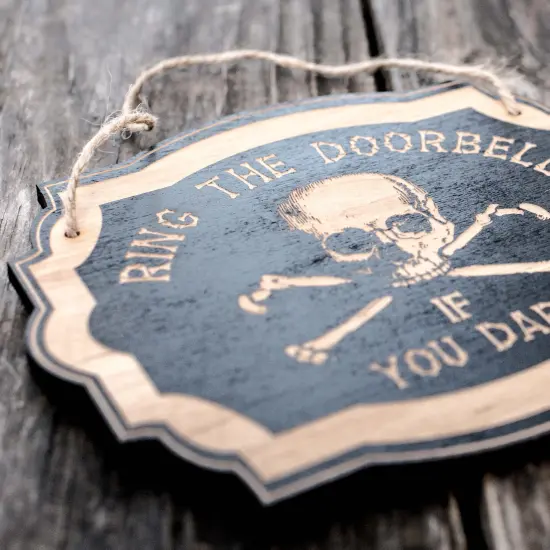 Ring the Doorbell If You Dare - Black Halloween Door Sign 7x6inches {3}