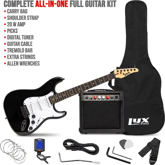 LyxPro Beginner Stratocaster 39” Electric Guitar and Electric Guitar Accessories Sunburst {8}
