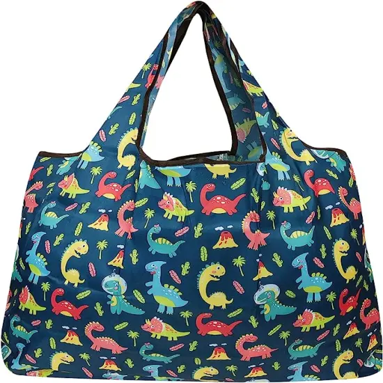 Wrapables Large Foldable Tote Nylon Reusable Grocery Bags, 5 Pack Exciting Adventures {5}