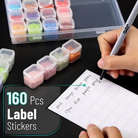 28 Grids, 2 Pack, Bead Storage Containers with 160pcs Label Stickers, Diamond Art, Bead Box, Diamond Painting Organizer {1}