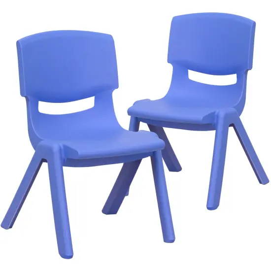Emma and Oliver 2 Pack Plastic Stackable School Chair with 10.5"H Seat, Preschool Chair Blue {2}