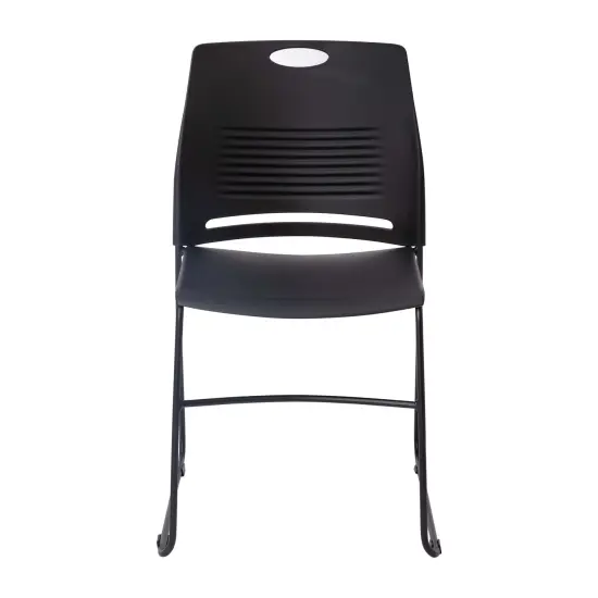 Emma and Oliver Arcana Series Heavy Duty 660 lb. Capacity Ergonomic Polypropylene Stack Chair with Perforated Back and Steel Sled Base Black {3}