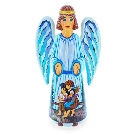 Children Guardian Angel Hand Carved Solid Wood Figurine 10 Inches {1}