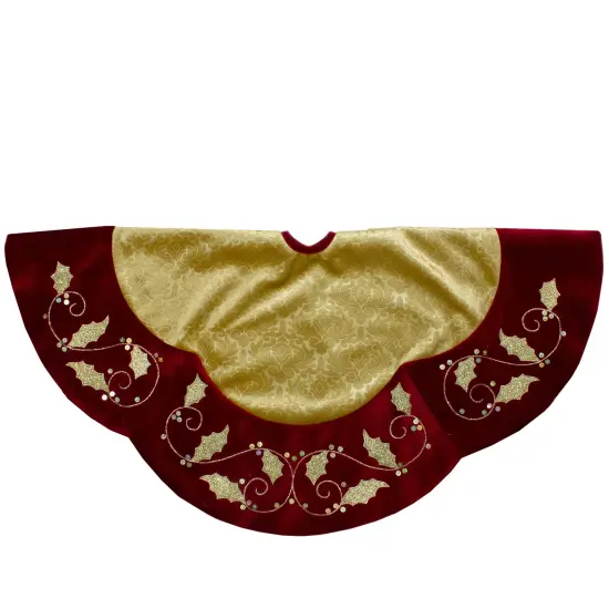 Northlight 48-Inch Gold and Burgundy Velvet Christmas Tree Skirt {3}