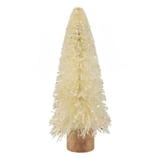 Northlight Glittered Sisal Christmas Tree with Wooden Base Decoration - 8.75" - Cream Ivory {1}