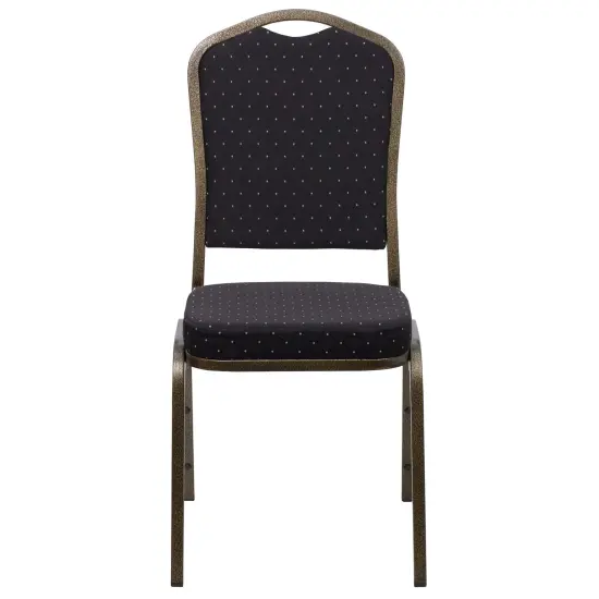 Emma and Oliver 4 Pack Crown Back Stacking Banquet Chair BlackFab/GoldVein {2}