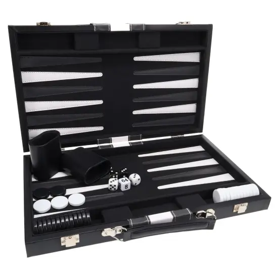 WE Games Black with Stripe Leatherette Backgammon Set, 14.75 x 9.75 in. closed {3}