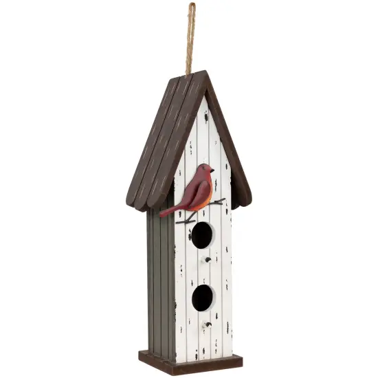 Northlight Wooden Birdhouse with Metal Bird Wall Decoration - 14.5" - Antique White Brown {5}