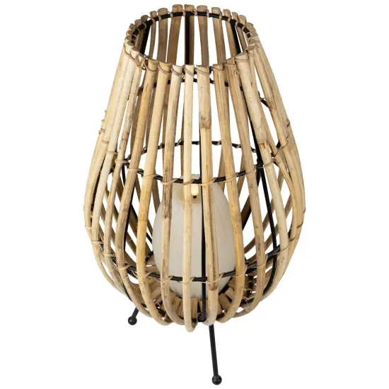 Northlight Rattan and Iron Pillar Candle Holder - 17" - Natural Rattan Brown {5}